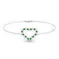 Diamondere Natural and Certified Gemstone and Diamond Heart Chain Bracelet in 14K White Gold | 0.34 Carat Bracelet for Women, Length - 7.25 inch, Metal, Emerald