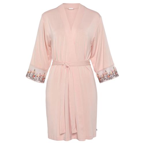 Kimono LASCANA Gr. 40/42, rosa (hellrosa) Damen Bademäntel Morgenmäntel mit bestickter Spitze