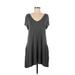 Trixxi Casual Dress - Shift V Neck Short sleeves: Gray Print Dresses - Women's Size Medium