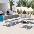 Corrigan Studio® Topmax Industrial 5-piece Aluminum Outdoor Patio Furniture Set, Modern Garden Sectional Sofa Set w/ End Tables | Wayfair