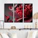 Red Barrel Studio® Blossoming Rose in Red & Gray II - 3 Piece Print on Canvas Metal in Black/Red | 32 H x 48 W x 1 D in | Wayfair