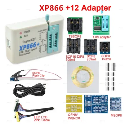 XP866 – programmateur SPI USB + 12 adaptateurs Support 24 25 93 95 EEPROM Flash Bios pour Windows