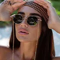 Mode unique polygone avec chaîne lunettes de soleil femmes 2023 luxe marque tendances octogone pour