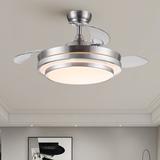 42 Inch Ceiling Fan with Light Retractable Ceiling Fan with Remote Control Modern Light Ceiling Fan with Timing Function for Both Cooling and Lighting 6-Speed Fan Control Brushed Nickel