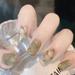 Ultra-thin Square Fake Nails Set Sweet Spring Shattered Flowers False Nails with Glue for Finger Decoration Home Nail DIY