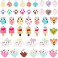 48Pcs Polymer Clay Candy Charms Handmade Clay Ice Cream Cloud Honeybee Macaron Charm Flat Back Bee Owl Puppy Dog Paw Sweet Heart Charms for Jewelry Making Charm Necklace Supplies