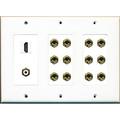 RiteAV Hdmi and 12 Banana Plug Jack 1 RCA Subwoofer 6.1 Speaker Wall Plate White