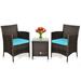 Boyel Living Patio Furniture Set 3 Pcs Outdoor Wicker PE Rattan Set with Turquoise Cushion