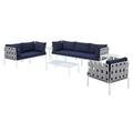 Lounge Sectional Sofa Chair Table Set Sunbrella Aluminum Metal Steel Grey Gray Blue Navy Modern Contemporary Urban Design Outdoor Patio Balcony Cafe Bistro Garden Furniture Hotel Hospitality