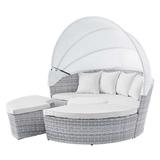 Lounge Daybed Sofa Bed Grey Gray White Rattan Wicker Modern Contemporary Outdoor Patio Balcony Cafe Bistro Garden Furniture Hotel Hospitality