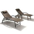 Pellebant Brown Outdoor Aluminum Adjustable Lounge Chaise With Table Set of 3