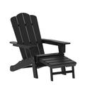 Flash Furniture Halifax HDPE Adirondack Chair with Cup Holder and Pull Out Ottoman All-Weather HDPE Indoor/Outdoor Lounge Chair in Black