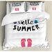 Summer Duvet Cover Set Queen Size Hello Holiday Hot Days Flip Flops Pretty Seashells Typography Cursive 3 Piece Bedding Set with 2 Pillow Shams Charcoal Grey Multicolor by Ambesonne