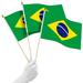 G128 50 Pack Handheld Brazil Brazilian Stick Flags | 12x18 In | Printed 150D Polyester Country Flag Solid Wooden Stick Spear Gold Tip