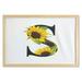 Letter S Wall Art with Frame Flora Elements Sunflowers on Dark Colored Abstract Art Print Printed Fabric Poster for Bathroom Living Room Dorms 35 x 23 Yellow Green Black by Ambesonne