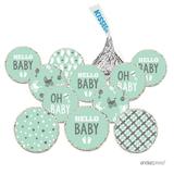 Chocolate Drop Labels Fits Hershey s Kisses Ultimate Neutral Baby Shower Collection Mint Green and Grey 216-Pack