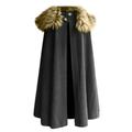 Cloak Coat for Men Winter Warm Gothic Wool Faux Furry Collar Long Hooded Poncho Cape Vintage Style Daily Wear Festival Clothes