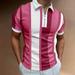 Clearance Men s blouse! MIARHB Vintage Striped Polo Retro Contrast Color Golf Slim Fit Lapel Polo Print Hot Pink XXXXL