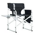 1-piece Padded Folding Outdoor Chair with Side Table and Storage Pockets Portable Camping Directors Chairs Supports 400lbs for Adults Indoor Outdoor Camping Picnics and Fishing Black&Gray