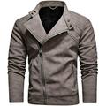 PIKADINGNIS Men s Vintage Cafe Racer Biker Faux Leather Band Collar Motorcycle Jacket