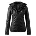 wofeydo Winter Coats for Men Tops Zip Jacket Women s Belt Collar Leather Slim Suit Stand Coat Motorcycle Women s Coat Cardigan for Women Black M