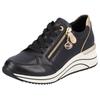 Keilsneaker REMONTE, Damen, Gr. 37, schwarz, gold sohle weiß, Leder, Lederimitat, sportlich, Schuhe Sneaker, Freizeitschuh, Halbschuh, Schnürschuh mit goldfarbenem Logoanhänger