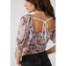 Free People Tops | New Free People Smocked Floral Crop Top W/ Balloon Sleeves (Size: L) Nwt | Color: Blue/Brown/Pink/Purple | Size: L