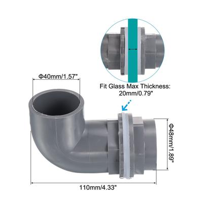 40mm PVC Elbow Water Tank Pipe Connector, Coupling Fitting Adapter Gray