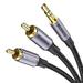 RCA Cable 3.3ft/1M 3.5mm Male to 2RCA Male Stereo Audio Adapter Dual Shielded Gold-Plated Coaxial Cable Nylon