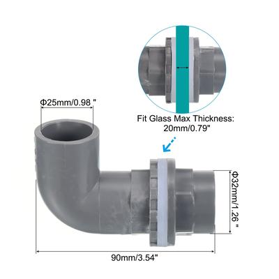 25mm PVC Elbow Water Tank Pipe Connector, Coupling Fitting Adapter Gray