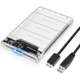 2.5 USB 3.0 Hard Drive Enclosure 7mm SATA I/II/III HDD SSD External Hard Drive Enclosure 9.5mm Height Supports UASP No Tools Required with USB 3.0 Cable (Clear)