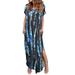 Women Spring And Summer Casual Round Neck Short Sleeved Tie Dye Print Dress Long Skirt