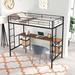 Black Twin Size Metal Frame Study Loft Bed with Writing Desk and Storage Shelves