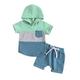 Qtinghua Toddler Baby Boy Summer Clothes Short Sleeve Hooded T-shirt Top+Elastic Drawstring Waist Shorts 2Pcs Set Green Gray Blue 2-3 Years