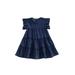 Qtinghua Toddler Baby Girls Casual Dresses Princess Denim Ruffles Fly Sleeve A-line Dress Summer Clothes Blue 1-2 Years