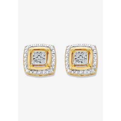 Women's Diamond Accent Squared Two-Tone Gold-Plated Button Earrings by PalmBeach Jewelry in Gold