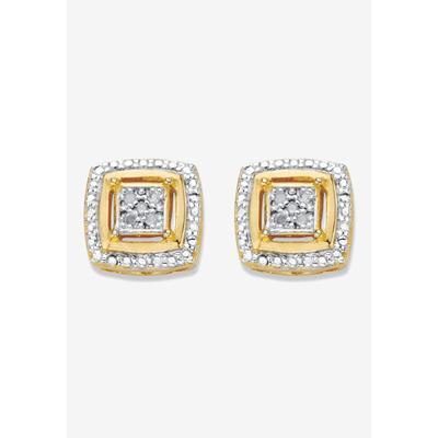 Women's Diamond Accent Squared Two-Tone Gold-Plated Button Earrings by PalmBeach Jewelry in Gold