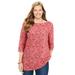 Plus Size Women's Perfect Printed Elbow-Sleeve Boatneck Tee by Woman Within in Rose Pink Bandana Paisley (Size 22/24) Shirt