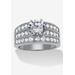 Women's 3.18 Tcw Round Cz Stainless Steel Three Row Pave Engagement Ring by PalmBeach Jewelry in Silver (Size 9)