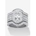 Women's 2.60 Cttw. Oval Cubic Zirconia Platinum-Plated Halo Scalloped Wedding Ring Set by PalmBeach Jewelry in Silver (Size 6)