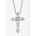 Women's 1.48 Cttw. Pear-Cut And Round Cz Platinum-Plated Sterling Silver Cross Pendant Necklace 18" by PalmBeach Jewelry in Silver