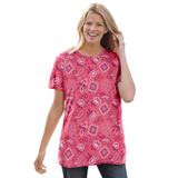 Plus Size Women's Perfect Printed Short-Sleeve Crewneck Tee by Woman Within in Rose Pink Bandana Paisley (Size 5X) Shirt