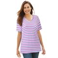 Plus Size Women's Perfect Printed Short-Sleeve V-Neck Tee by Woman Within in White Multi Mini Stripe (Size 4X) Shirt