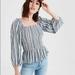 American Eagle Outfitters Tops | American Eagle Smocked 3/4 Sleeve Blouse Striped Peplum Top White Blue Xs | Color: Blue/White | Size: Xs