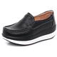 Women's Real Leather Slip-on Shoes Wedge Moccasin Loafers Wedge Walking Trainers Platform Sneaker (Black, Adult, Women, Numeric_6_Point_5, Numeric, UK_Footwear_Size_System, Medium)