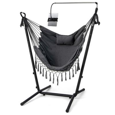 Costway Height Adjustable Hammock Chair with Phone Holder and Side Pocket-Gray