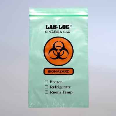 LK Packaging LAB20609GR Lab-Loc Reclosable 3-Wall Specimen Bags - 6" x 9", Polyethylene, Green Tint