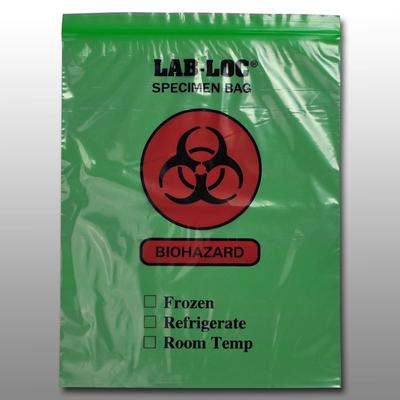 LK Packaging LAB221215GE Lab-Loc Reclosable 2-Wall Specimen Bags - 12" x 15", Polyethylene, Green Tint