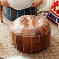 PU Leather Pouf Cover Hassock Storage Ottoman Cushion Foot Rest Cover Bohemian Home Room Bedroom Round