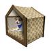 Retro Pet House Worn out Looking Retro Print with Interlacing Circles and Flower Petals Outdoor & Indoor Portable Dog Kennel with Pillow and Cover 5 Sizes Tan and Caramel by Ambesonne